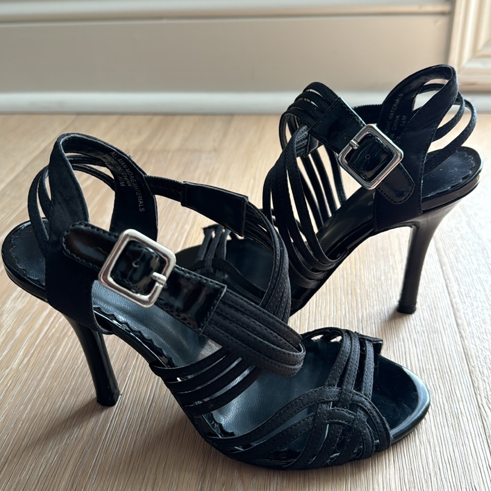 DIBA, Black Satin Strappy heel, Size 5 1/2